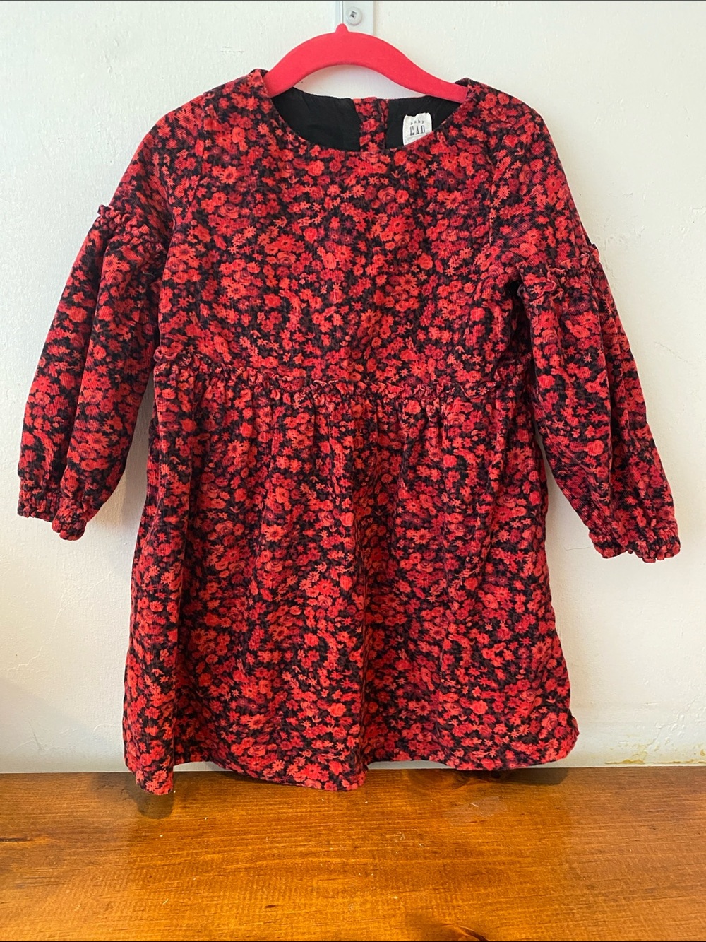 GAP Red and Black Floral Long-Sleeve Girls cotton Dress